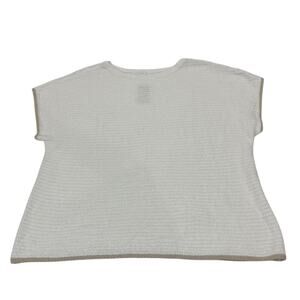 NWT J.Jill Womens XL Short Sleeve White Knit Sweater Linen Cotton Transitional